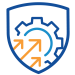 Home, AP web icon excellence, icon of gear with upward pointing arrows in front of it